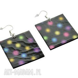 KWADRATOWE skórzane kolczyki wiszące ze stalą szlachetną czarne