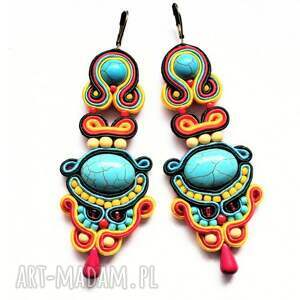 Kolczyki sutaszowe ręcznie haftowane Montezuma, długie