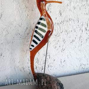 unikaty sita dudek - szklany ptak na kamieniu dekoracja szklana