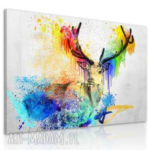 obraz drukowany na płótnie - szkic jelenia i abstarkcyjne plamy 02588, kolorowa