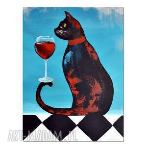 kot degustator, obraz ręcznie malowany na płótnie