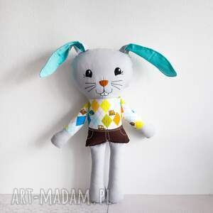 ręcznie zrobione maskotki królik szarak - radosny tomek 35 cm
