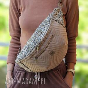 beżowa nerka xxl, mini plecak, nerkoplecak na prezent, pluszowa saszetka