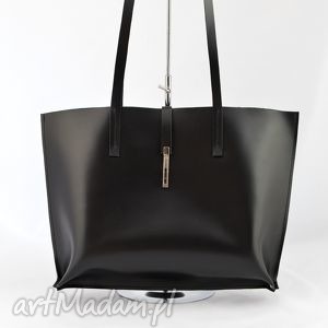 duża skórzana torba na ramię - minimalistyczna z klamrą torebka zakupy