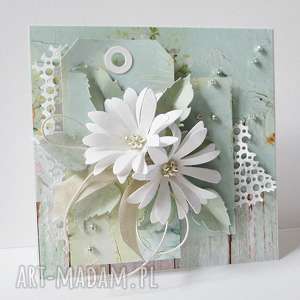 scrapbooking kartki białe kwiaty pudełku, życzenia, ślub, urodziny