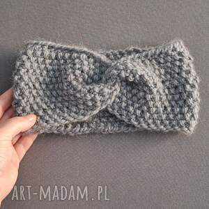 Prezent Wełniana OPASKA na włosy - SZARA (szaroniebieska