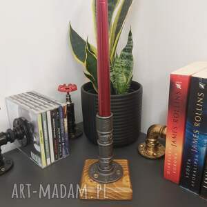 świecznik loftowy 1 - ramienny drewno / metal f001_2 w1 loft, prezent, industrial