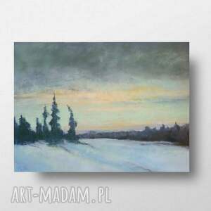 zima - praca formatu 18/24 cm, rysunek, pastele suche, drzewa