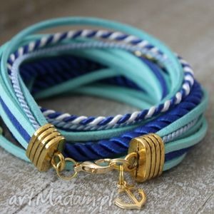 niebieska marynarska bransoleta, kotwica, podwójna, zwijana