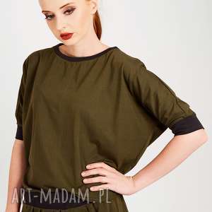 dzianinowa bluzka khaki s/m, szeroka, surowe wykończenie, oversize