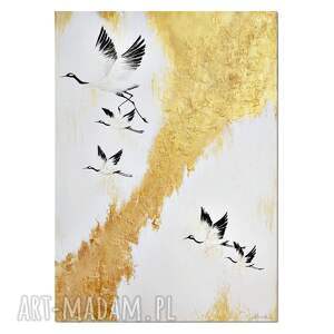 żurawie 6, ptaki, obraz do salonu malowany na płótnie