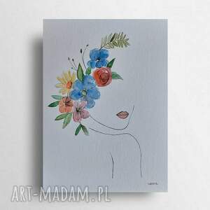 kobieta,kwiaty - akwarela formatu 24/32 cm