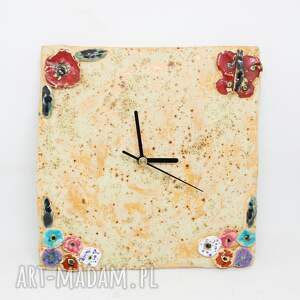 handmade zegary ceramiczny zegar ścienny handmade kwiaty motylki