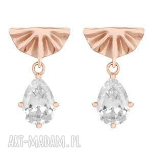 kolczyki wachlarze z cyrkoniami różowego złota, pozłacany