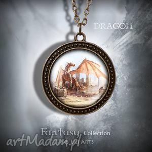 naszyjnik, medalion - smok antyczny brąz zdobiony, dragon, smokiem