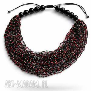 Naszyjnik Drobne Koraliki Mgiełka Czarne I Czerwone