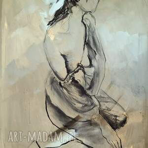 woman - 100x70, kobieta szkic, obraz, duży czarno biała