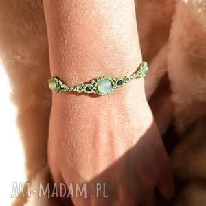 trio agat w makramie pleciona zielona bransoletka z kamieniem mikro makrama