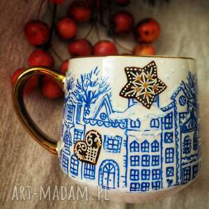 prezent na święta Ręcznie malowany kubek PIERNIKOWE MIASTO