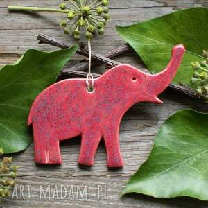 handmade dekoracje różowy słonik - zawieszka ceramiczna