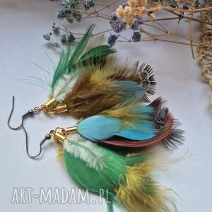 Kolczyki jesienne pióra boho bardzo spektakularna niezwykle widoczne