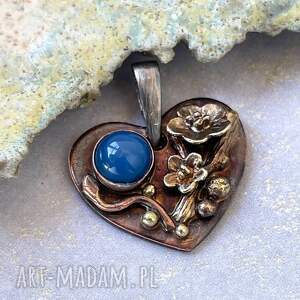 Miedziany wisiorek serce z agatem c855 13