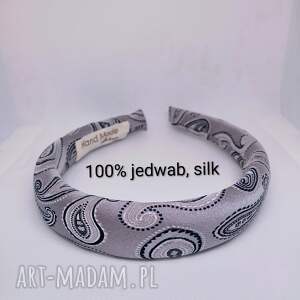 srebrna, szara opaska jedwabna do włosów dodatek ręcznie robiony, jedwabny