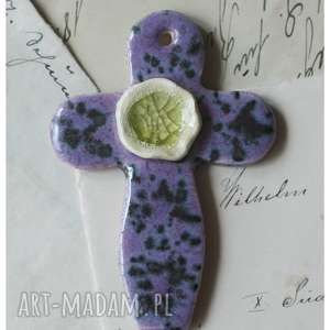 ręcznie zrobione ceramika krzyżyk fioletowy nakrapiany