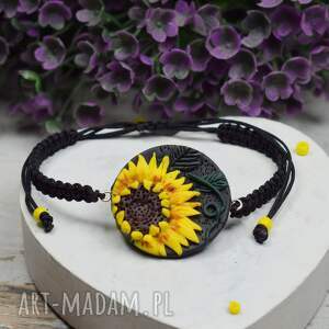 bransoletka sznurkowa słnecznik z regulacją, biżuteria słoneczniki