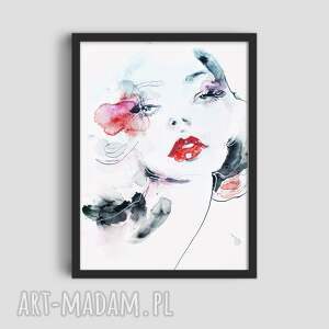 akwarela na papierze red lips, ilustracja modowa, obraz akwarelowy