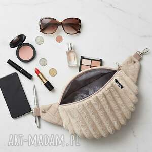 sztruks ecru M miniporfel gratis, handmade, stylowa nerka