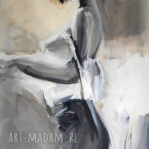 black white beige - 100x60 kobieta szkic, obraz, grafika, czarno