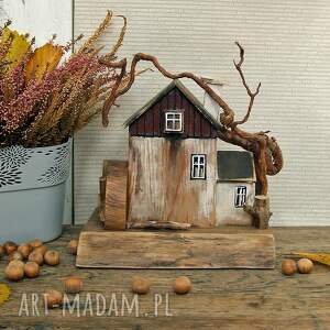 młyn na skraju wsi - drewniany domek, dekoracja, prezent do domu, drewniane