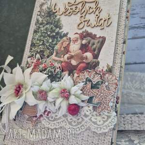 Kartka scrapbooking z pudełkiem i szybką - 3D z foamiranu na Boże Narodzenie