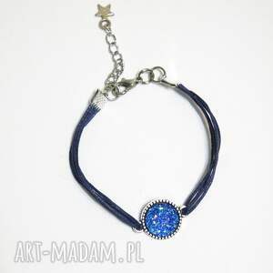Bransoletka z niebieskimi druzy - granatowa handmade