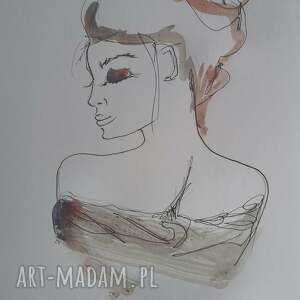 Fiora - autorska grafika kobiety A4 w technice mixed media
