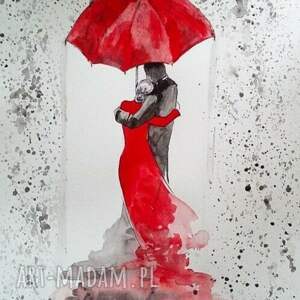 pod parasolem akwarela artystki adriany laube - miłość, zakochani, miłość