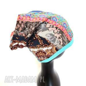 handmade czapki czapka patchworkowa turbanowa na podszewce smerfetka rozmiar uniwersalny