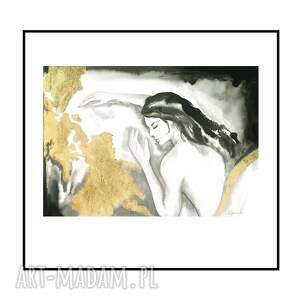 grafika z cyklu śniące ręcznie malowana 30 x 42 cm, kobieta, oryginał, obrazy