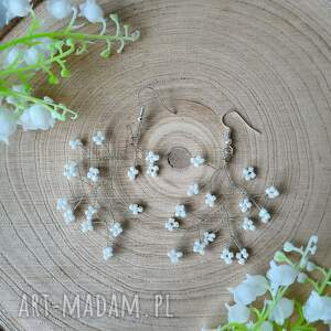 śliczne kolczyki z drobnych perełek ślub, druciku