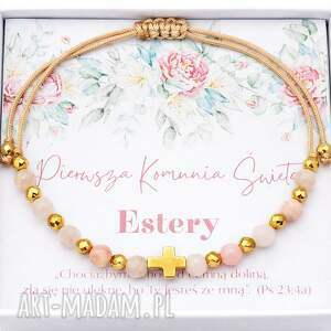 Prezent Bransoletka różaniec Opal personalizowana, na Komunię