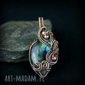 blue pearl art wisiorek z labradorytem wire wrapping, biżuteria artystyczna