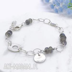 Prezent Bransoletka srebrna z labradorytem i monetką