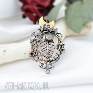 Miedziany Naszyjnik z i Księżycem, wisiorek paproć