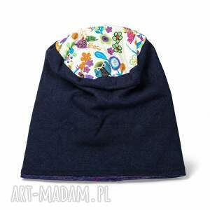 Granatowa czapka smerfetka na podszewce - handmade