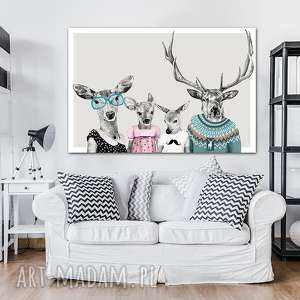 obraz na płótnie - hipsterska rodzina jeleni 02145-120x80 cm wysyłjka