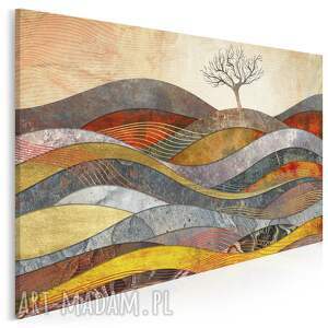 obraz na płótnie - drzewo wzgórze fale pole 70x50 cm 72601