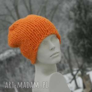 pomarańczowy grubas czapa z alpacą, grubaśna czapka ciepła na zimę