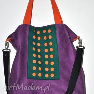 handmade na ramię torba hobo XXL - fiolet, pomarańcz, szmaragd