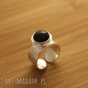pierścionek srebrny z czarnym agatem, czarny agat
